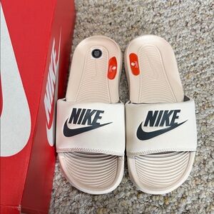 Nike Cream Slide Sandals with Black Logo size 5